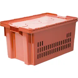 Ящик п/э 600х400х300 мороз. дно сплошное, стенки перфорированные, с крышкой, Safe PRO  цв. оранжевый