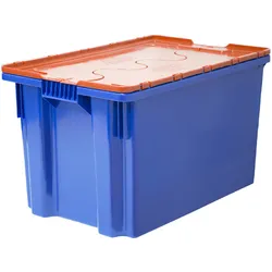 Ящик сплошной 600×400×365 мм, объем 63 л., арт.: 603-1 SP м, синий с оранжевой крышкой