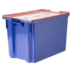 Ящик сплошной 600×400×415 мм, объем 75 л., арт.: 605-1 SP м, синий с оранжевой крышкой